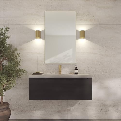 Loevschall Refine spegel | väggspegel guld med ram | 60 x 100 cm | Dekorativ spegel för badrum, vardagsrum, sovrum & hall | minimalistisk och elegant spegel av borstad mässing