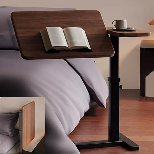 Betttisch mit Rädern, Verstellbarer Nachttisch aus Kunstfaserplatte, Faltbarer Klapp-Nachttisch, mobiler Laptop-Nachttisch, höhenverstellbar, für Zuhause, Krankenhaus (braun)