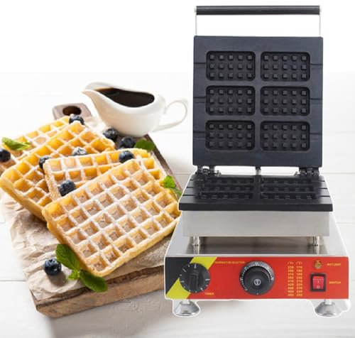 6PCS Rectangle Waffle Baker Machine, 1650W 1750W Non-Stick Stainless Steel Belgian Waffle Iron with Temp and Time Control, Handle,110V