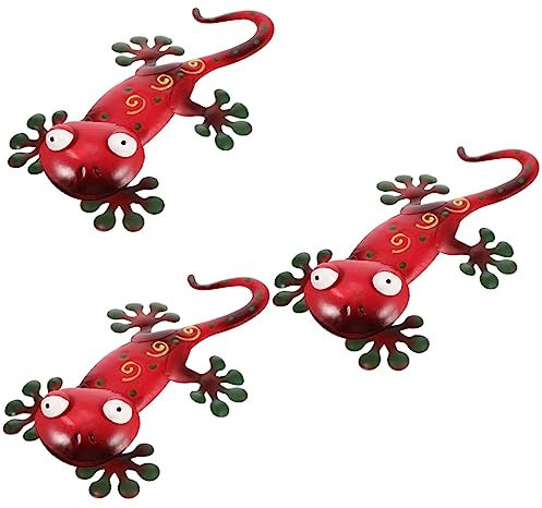 MUSISALY 3St Schmiedeeisen Gecko Wanddekoration Dekorationen Türdekoration Retro-Spielzeug Vintage- Wand Dekoration wandornament Gecko gestaltete Wandkunst Gecko-Anhänger aus Eisen rot