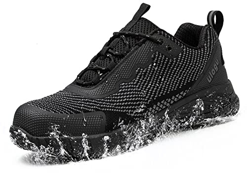 Waterproof Safety Shoes Men Lightweight Steel Toe Cap Trainers Women Non Slip Safety Trainers-Black-9 UK