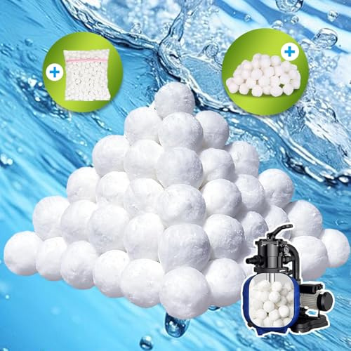 Vahlbeste 2260g Balle Filtrante Piscine,Réutilisables/Lavables en Machine Balles Filtrantes Piscine avec Filet de Lavage(Remplace 85kg de Sable Filtrant),Compatibles avec Divers Systèmes de Filtration