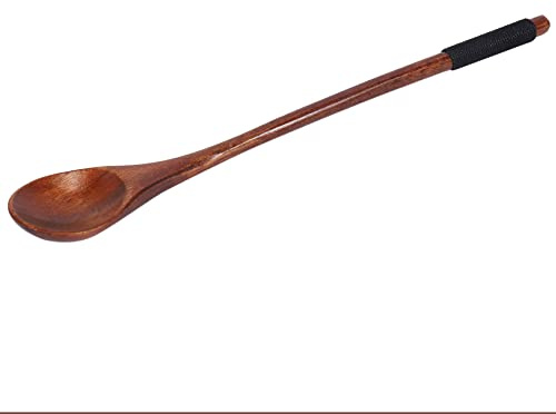 Quystetes Lot de 6 cuillères en bois à long manche en bois pour thé, café, dessert, miel, vaisselle en bois