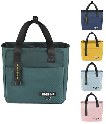 INNKGLE Insulated Lunch Bag -Dark Green- Leakproof PEVA Liner, Triple-Layer Thermal Insulation, Large Opening, Front & Side Pockets - for Adults & Kids, Cool Bag for Office, School, Picnic, Outdoors
