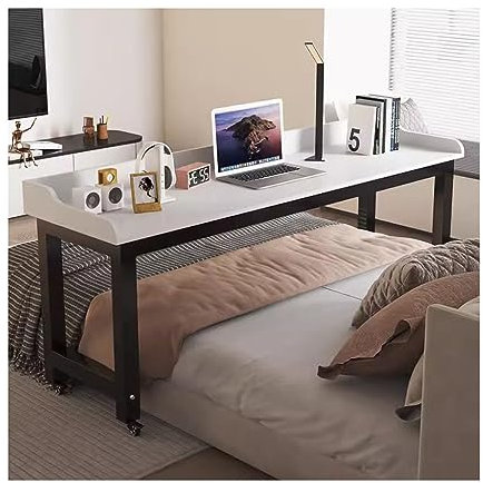 Ausziehbarer Rolltisch über dem Bett, Computertisch mit Rädern für das Schlafzimmer, Schreibtisch neben dem Bett zum Arbeiten/Lernen/Essen, beweglicher Betttisch (Größe: 140 x 50 x 80 cm)