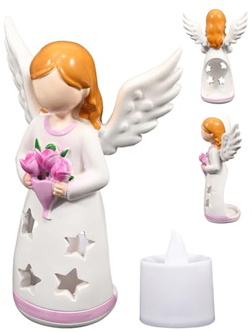 Lámpara de estatua de ángel para sala de estar, estatua decorativa con luz LED, decoración del hogar de resina, para cumpleaños, Navidad y día de la madre
