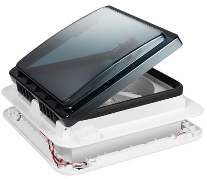 Wiefiche Fenêtre de toit pour camping-car - Ventilation insonorisée - Avec LED - 36 x 36 cm - Flux d'air 5-35 m³/min - IP68 - Étanche et insonorisée - Pour RV avec taille d'ouverture de 11,02 x 11,02