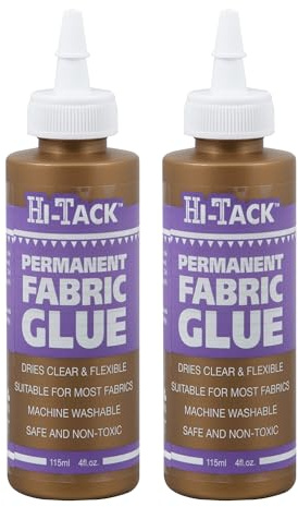 HI-TACK Lot de 2 paquets de colle pour tissu - 115 ml - Haute performance - Non toxique - Pour tissus, cuir, peau de mouton et denim - Facile à appliquer, liaison permanente, lavable et sûr