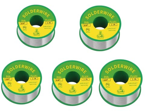 Lötzinn 0.8mm, Lötzinn Bleifrei mit Kolophonium kern 50g, Lötdraht mit Flussmittel (Sn99,3 Cu0,7), Solder Wire, Soldering Wire, lead free, 5pcs