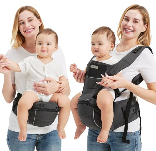 Sageky Asiento portabebés 2 en 1 para cadera – transporte de cadera delantero y trasero – Postura ergonómica del asiento M – Malla transpirable – Recién nacido a niño pequeño 5 – 45 libras