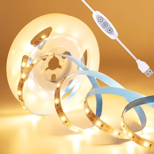 Liyade USB-LED-Streifen 3 m, 2700 K Warmweiß, dimmbar | 5V, Memory-Funktion, flexibel und selbstklebend, für TV, Schlafzimmer und DIY-Beleuchtung