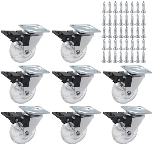 Ollanoos 8er Set Möbelrollen, 50mm Lenkrollen mit Bremse, Tragfähigkeit 160 kg 360°Drehung, Schwerlastrollen Klein, für Palettenmöbel, Couchtische