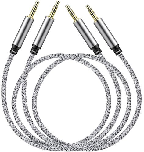 SAISN 3.5mm to 3.5mm Audio Aux Cable Male Jack to Male Jack Headphone Cable 0.5m 2 Pack Nylon Braided Hi-Fi Stereo Audio Aux Cord for Car Stereos, Headphones, Speakers, Laptops, Grey
