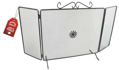 MOHOME Parascintille per Camino Angolare Nero Ferro Battuto Design Floreale 60 x 110 cm Griglia Paraschizzi Made in Italy Caminetto Parafuoco Protezione per Stufa e Caminetti Accessori per Camino