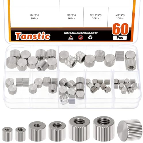 Tanstic 60 Stück M2/2,5/3/4/5/6 Rändelmuttern, flache Rändelmuttern aus Kohlenstoffstahl, flache Blindloch-Sicherungsmuttern für 3D-Druckerteile, Maschinen