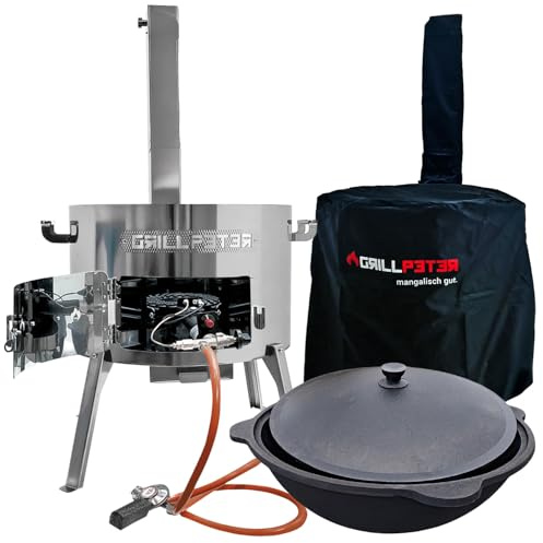 Grillpeter Utschak Timur Ø50 cm Edelstahl mit Kazan 22L Gasbrenner | mit Abdeckhaube