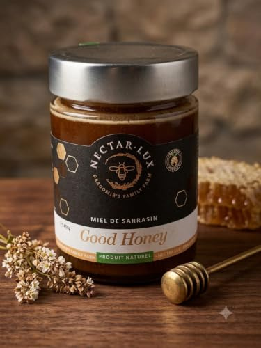 Miel de Sarrasin 450g - Miel Brut et Non Pasteurisé, Récolte Artisanale, Saveur Intense et Aromatique - Pot en Verre