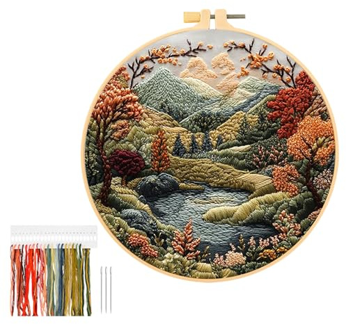 JSRQT Kit Ricamo Principianti,Ricamo a Mano a Punto Croce per Adulto,Embroidery Starter Cucire Kit (Natura Paesaggio 2)