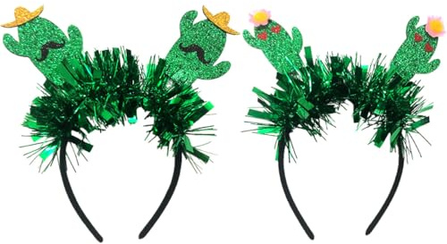 Hemobllo 2 cerchietti per capelli a forma di cactus, colore verde, elastico, per feste, per cosplay e feste di famiglia