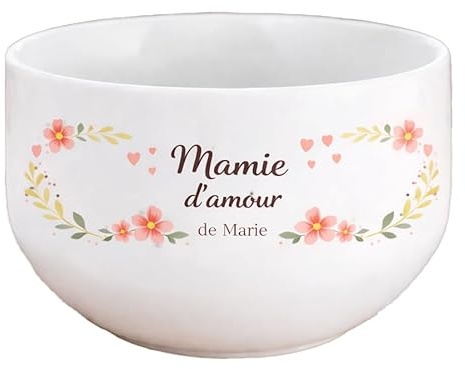 Bol personnalisé mamie en céramique – Cadeau fête des grands-mères, maman ou famille – Bol avec message personnalisable – Idée cadeau utile et affective