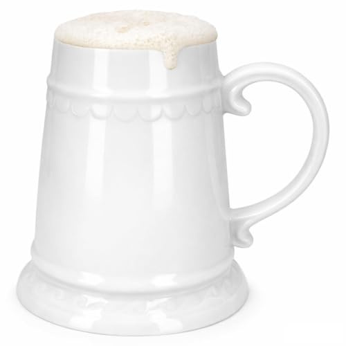 MamboCat Boccale per residenza con manico, 0,5 litri, bianco conico, in ceramica, con rilievo, bulbo da birra lucido e panciato, per feste, feste di club