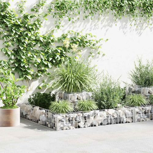 Kaloriko Gabbione fioriera in acciaio zincato, 120 x 120 x 20 cm, grande cesto di pietra, rete metallica per recinzione, per giardino, terrazza, balcone, protezione dagli sguardi indiscreti e