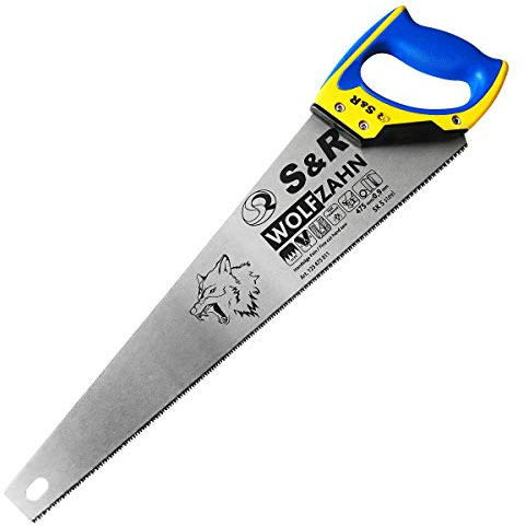S&R Segaccio da Legno Professionale - Sega a Mano 475 mm, 11 Denti per Pollice, Lama Ultra Sottile 0,9 mm con Dentatura 3D, Impugnatura Ergonomica Bi-Materiale