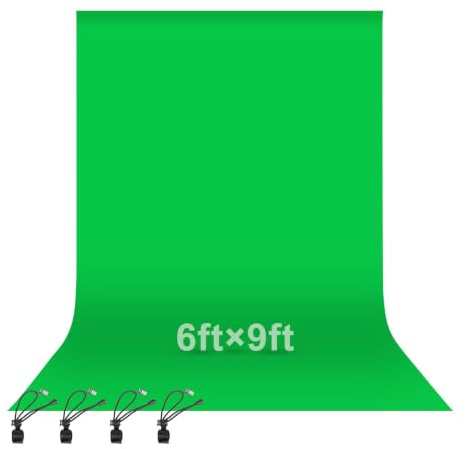 EMART 1.8x2.8M/6x9ft Green Screen Background Photography Backdrop Greenscreen Muslin Collapsible Photo Background for Live Streaming, Zoom Meeting, 4 x Backdrop Clip Included