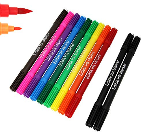 Food coloring Pens, 11Pcs Double Sided Food Grade and Edible Marker,Gourmet Writers for Decorating Fondant,Cakes, Cookies, Frosting, Easter Eggs, Thick Tip and Fine Tip, 10 Colors, by Edibleink
