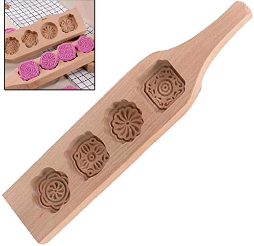 Bontand Carved Round Wooden Mould Press Cake Mold Cookies Mold Decorating Topper Baking Tool