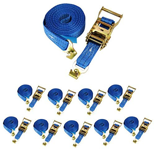 Spanngurt Zurrgurt, LC 750/1500 daN, 6 m, 35 mm, 2tlg, Flachhaken, 10 Stück | 2-teiliger Spanngurt mit Flachhaken und Sicherungsstift, für Stäbchenzurrschienen, Gurtfarbe blau