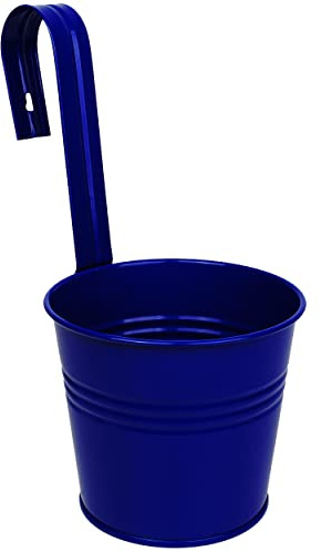 alles-meine.de GmbH 2 Stück Hänge - Blumentöpfe/Geländertöpfe/Pflanztöpfe - Metall - Ø 17 cm - royal blau - Hängend/mit Haken & Halterung RUND - Aufhängen - groß - mit H..