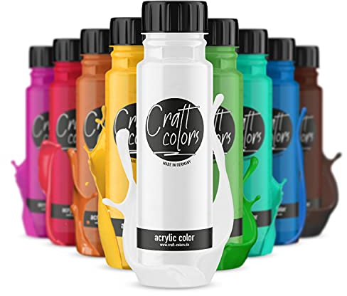 Craft Colors® hochwertige Acrylfarben Set (10 x 250ml) | Made in Germany | deckende Malfarbe | schnell trocknend |vielseitig einsetzbar | hohe Pigmentierung