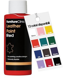 Peinture Cuir Furniture Clinic – Teinture Tous Types de Cuir : Chaussures, Sacs à Main, Vêtements – Souple et Résistante (rouge, 50 ml)