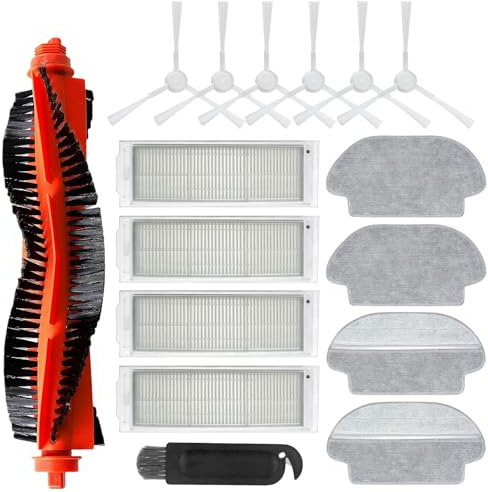CHUANCHENG 16 Pcs Accessories for Xiaomi Mi Robot Vacuum Mop 2S/ Mop P/Mop Pro/ STYJ02YM, for Xiaomi Robot Vacuum S12/ S10 EU/ T12 B106GL, 1 Main Brush, 6 Side Brushes, 4 HEPA filters, 4 Mop Pads