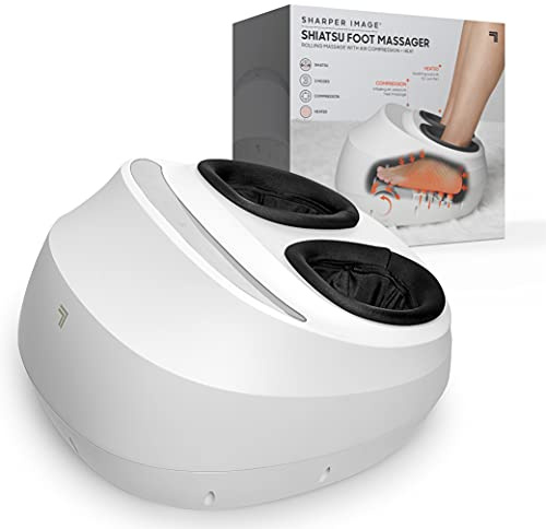 Sharper Image Electric Shiatsu Foot Massager with Heat & Air Compression, Deep Kneading Rollers & Washable Cover, Targets Heels, Balls & Arches up to Mens Size 12, Gift for Women & Men