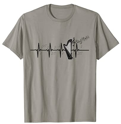 Harfennoten Musikinstrument Harfe Herzschlag EKG T-Shirt