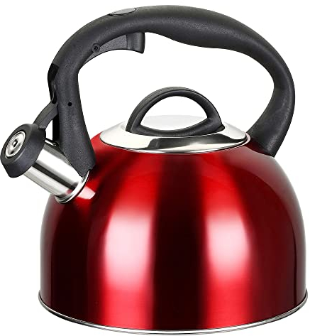 MAISCHOU Bollitore a fischio per fornello, 2,5 l, in acciaio inox (rosso)