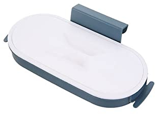 Kitchen Bin Plastic Folding Wall Mounted Portable Trash Garbage Bag Holder with Lid Hanging for Cupboard Door Kitchen(1PCS Dark Blue)