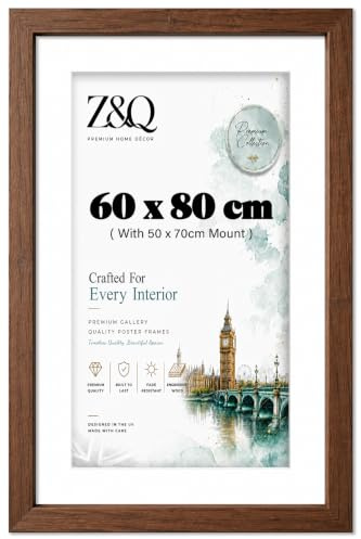 Z&Q Wall Photo Frames 80x60cm Frame Large Poster Sized Frame With Mount 50x70cm & Without Mount Wall Hanging for Pictures Photos Paintings Vertical Horizontal both Ways Hanging (Walnut, White Mount)