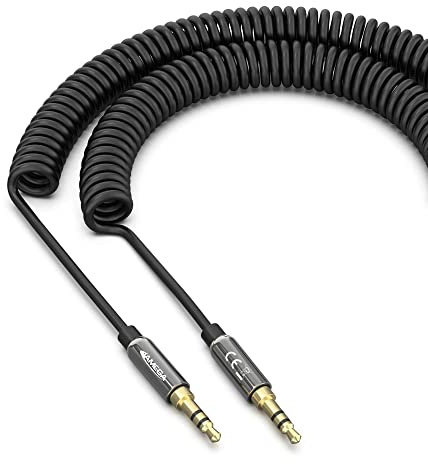 JAMEGA - Aux Kabel 3.5mm Spiralkabel - Klinke Stereo Audio 3.5mm Spiral Klinkenkabel für Kopfhörer, Lautsprecher, MP3 Player, Auto, TV, Soundbar, Heim/KFZ Stereoanlagen, Handy uvm. - bis zu 1m