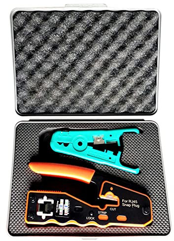 Gaobige Kit de herramientas de red, kit de herramientas de crimpado RJ45 con una herramienta de crimpado RJ45 de paso a través de crimpadora de alambre, cortador pelacables Ethernet para Cat6A, Cat6,