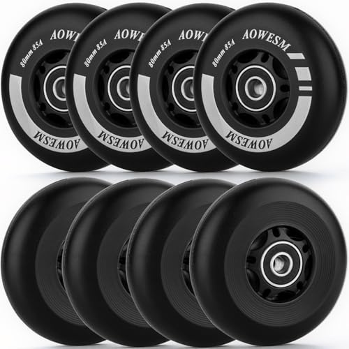 AOWESM Inline Skate Wheels 72 mm 76 mm 80 mm Asphalt Outdoor Roller Blades Inline Hockey Ersatzrad 85A (8 Räder mit Kugellager ABEC-9 und Abstandhalter)