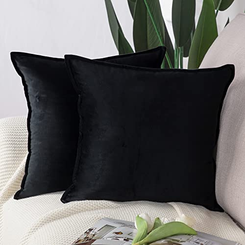 Madizz 2er Set Samt Dekorativ Zierkissenbezüge Luxus Stil Kissenbezug für Sofa für Schlafzimmer Schwarz 40x40 cm Quadrat