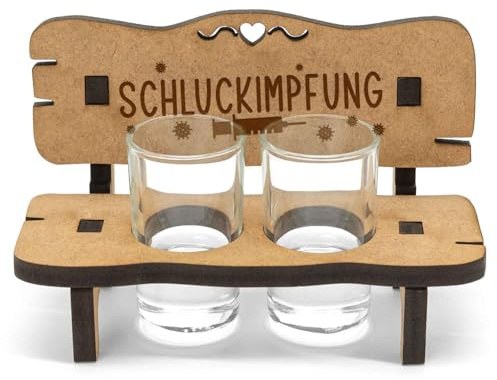 GRAVURZEILE Gravierte Schnapsbank - Schluckimpfung - Scherzartikel - aus geöltem MDF Holz - incl. 2X Schnapsglas - Lustiges Geschenk für Freunde & Familie zum Geburtstag - Geschenk für Sie & Ihn