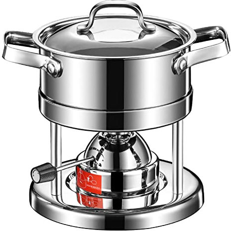 KELUNIS Bandeja de Horno de Acero Inoxidable, Fiesta de autoservicio Circular, Calentador de Alimentos con Tapa y Estante de Combustible para la Cena de autoservicio de Fiesta de Cocina