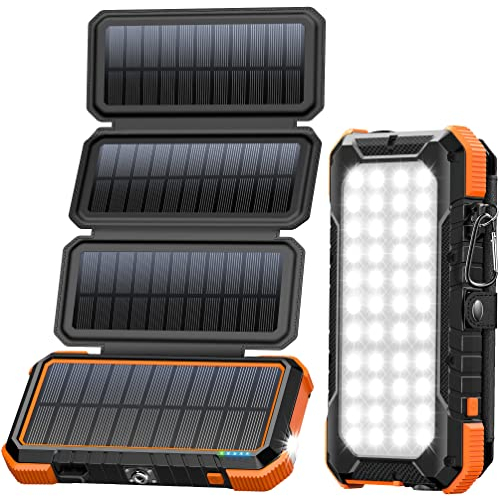 BLAVOR Solar Powerbank 20000mAh Solarladegerät mit 4 Solarpanel und USB C Ausgängen PD 18W Schnellladung Externer Akku Tragbares Ladegerät für Outdoor Camping, Wandern Powerbank für Handy Tablet