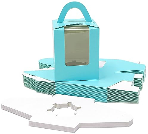 Goalfly Cupcake Boxes Individual with Window & 1 Hole Insert, Blue, 24 Pack | for Bridal Showers, Weddings, Birthday Parties