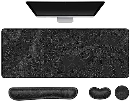 Keyboard Mouse Pad Set, Extended Gaming Mouse Pad + Keyboard Wrist Rest Support, Memory Foam for Easy Typing Pain Relief, 3Pcs Ergonomic XXL (31.5 x 11.81in) Ultra Thick Desk Mat White Black
