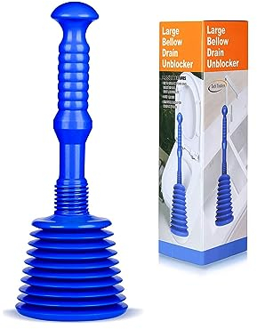 Tech Traders Large Sink and Drain Plunger for Kitchens, Bathrooms, Sinks, Baths, Waste Pipes and Showers.Commercial Style Heavy Duty Powerful Plunger,Large Bellows-Blue